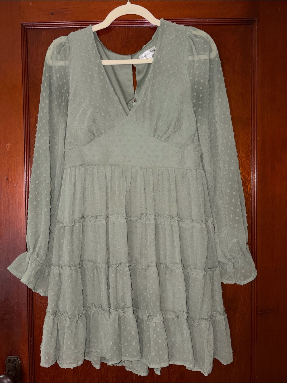 Emerald Sundae Sage Green Swiss Dot Mini Dress